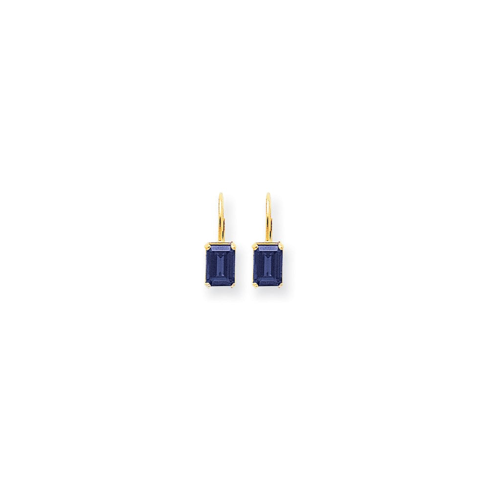 14k Yellow Gold 7x5mm Emerald Cut Sapphire Earrings