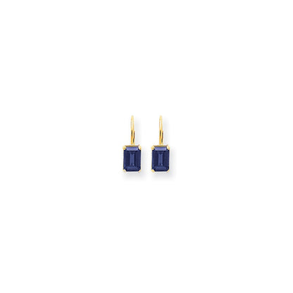 14k Yellow Gold 7x5mm Emerald Cut Sapphire Earrings