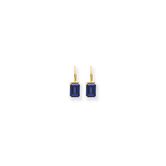 14k Yellow Gold 7x5mm Emerald Cut Sapphire Earrings