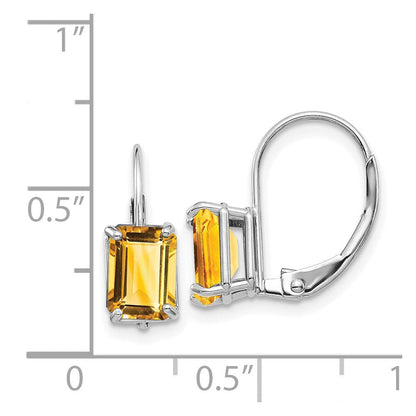 14k White Gold 7x5mm Emerald Cut Citrine Earrings