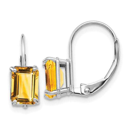 14k White Gold 7x5mm Emerald Cut Citrine Earrings