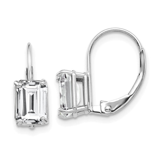 14k White Gold 7x5mm Emerald Cut Cubic Zirconia Earrings