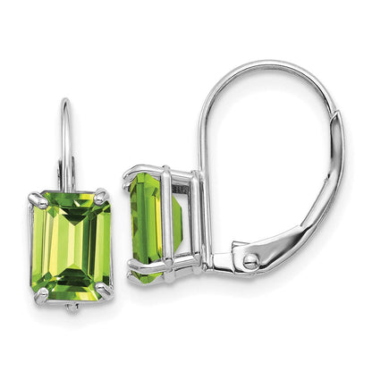 14k White Gold 7x5mm Emerald Cut Peridot Leverback Earrings