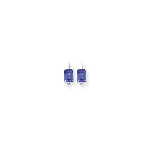14k White Gold Emerald Cut Tanvorite leverback Earrings