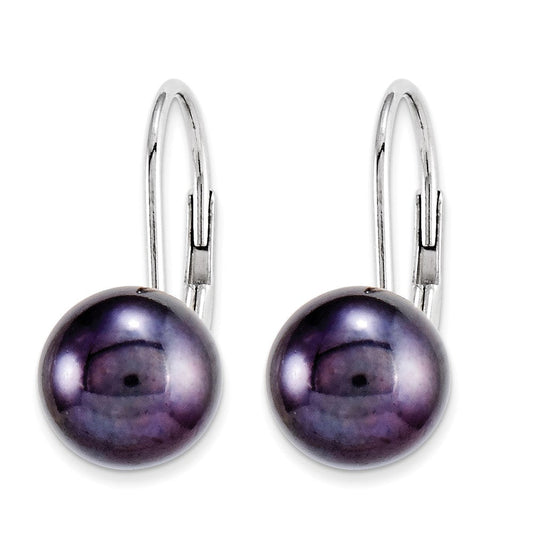 14k Yellow Gold Black FW Cultured Pearl leverback Earringss