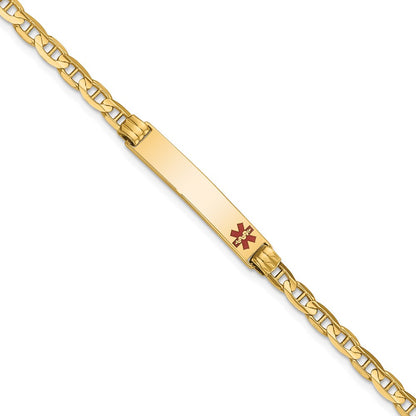 Solid 14K Yellow Gold Medical Red Enamel Anchor Link ID Bracelet
