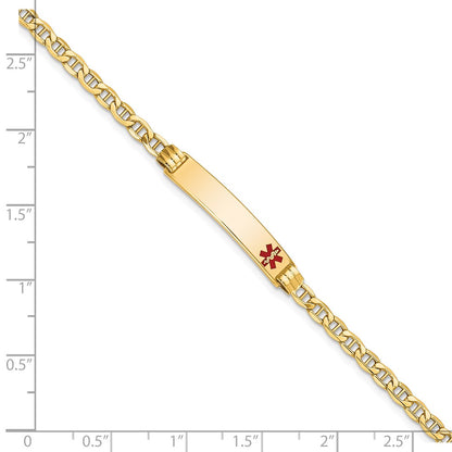 14K Semi-Solid Medical Red Enamel Anchor Link ID Bracelet