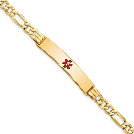 14K Semi-Solid Medical Red Enamel Figaro Link ID Bracelet