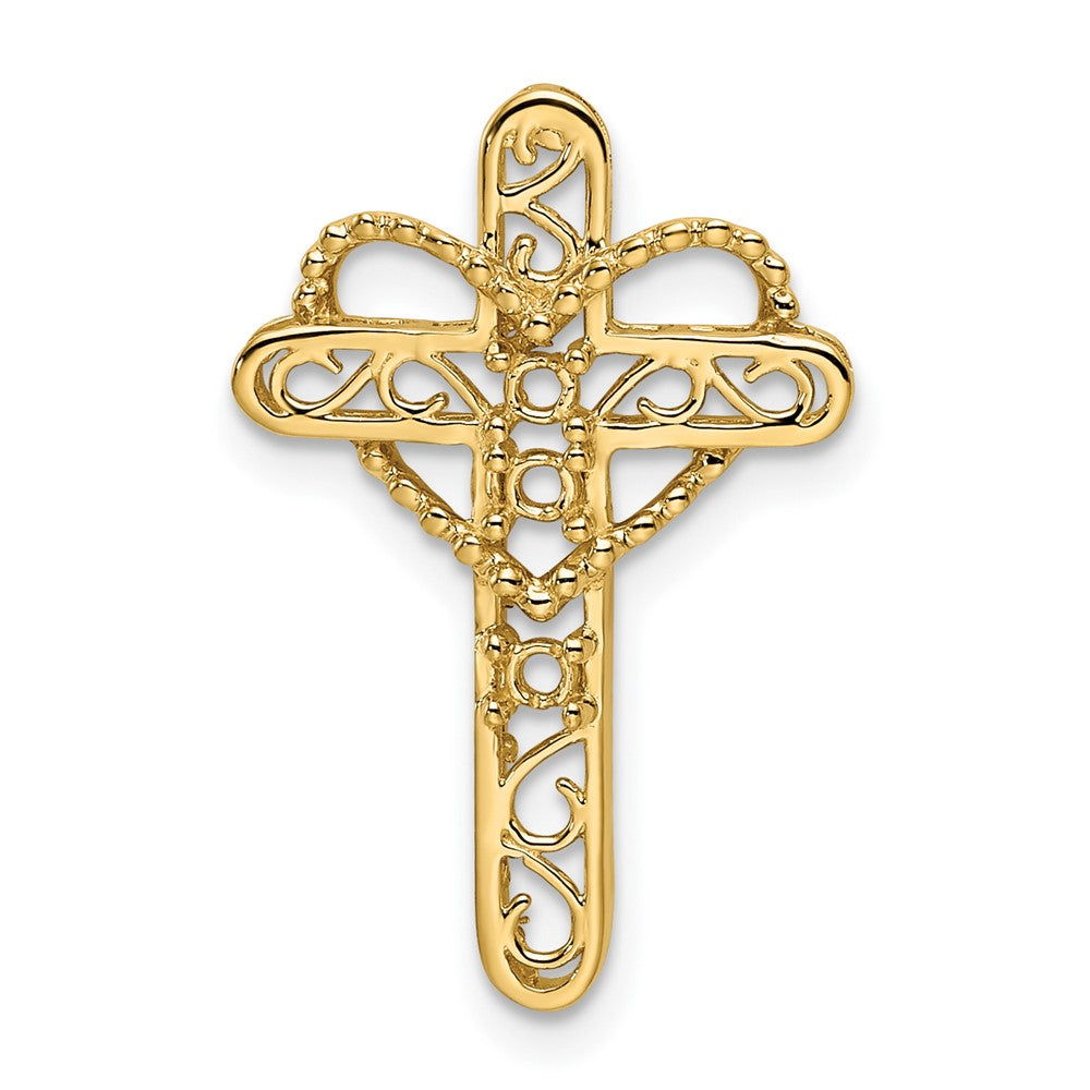 14K Yellow Gold Genuine 3 Stone Mother's Cross Pendant