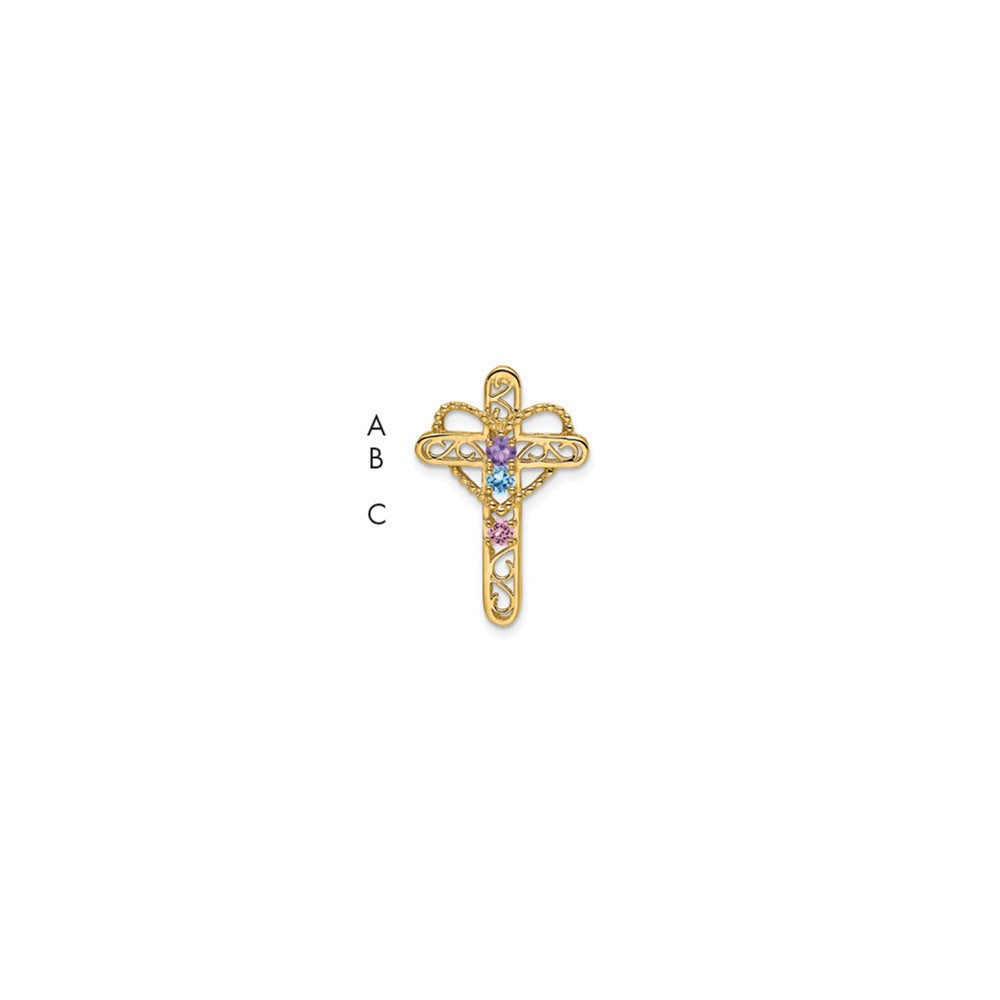 14K Yellow Gold Genuine 3 Stone Mother's Cross Pendant