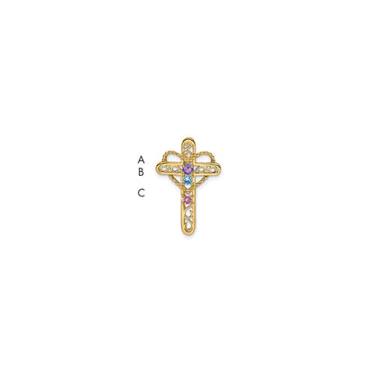 14K Yellow Gold Genuine 3 Stone Mother's Cross Pendant