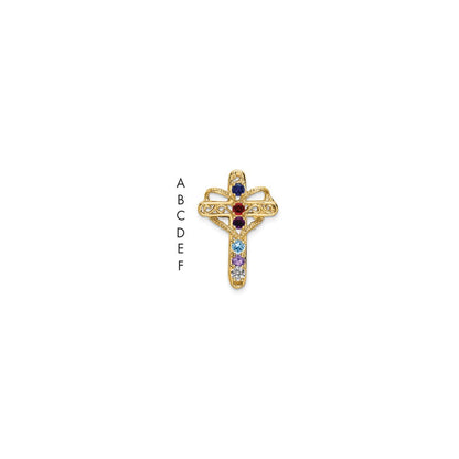 14K Yellow Gold Genuine 6 Stone Mother's Cross Pendant