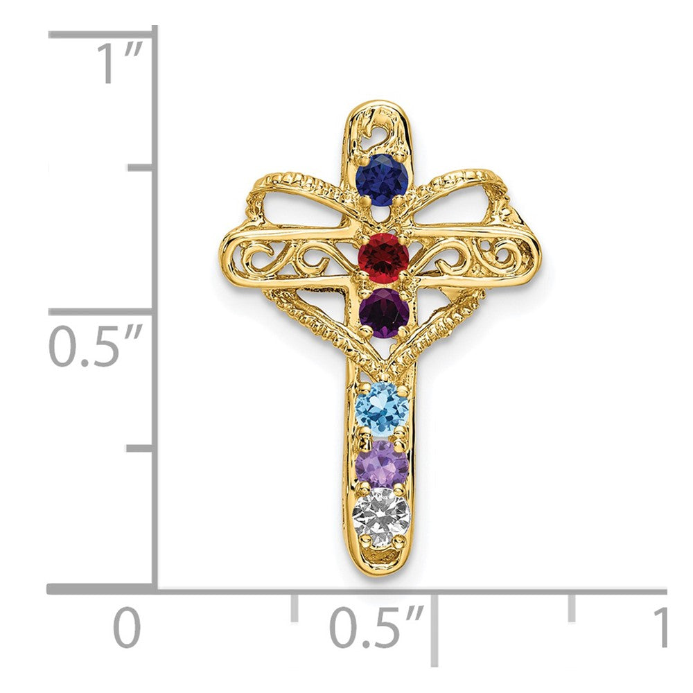 14K Yellow Gold Genuine 6 Stone Mother's Cross Pendant