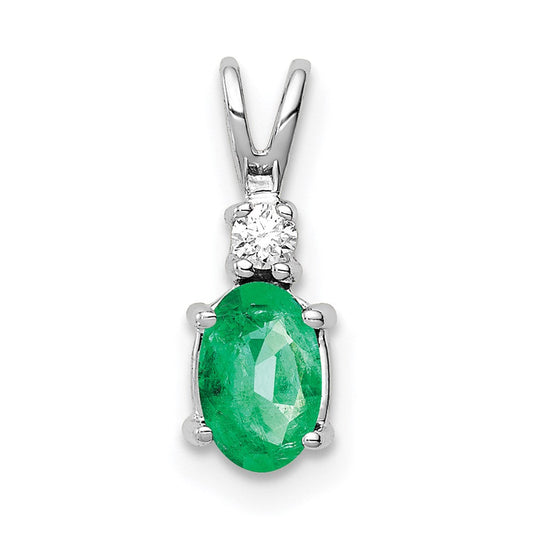 14k White Gold 6x4mm Oval Emerald VS Real Diamond pendant