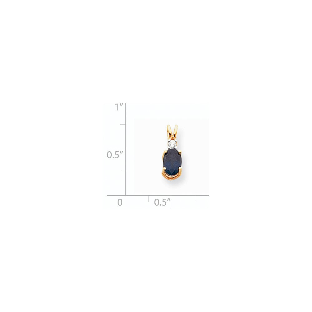 14K Yellow Gold 7x5mm Oval Sapphire AAA Real Diamond pendant
