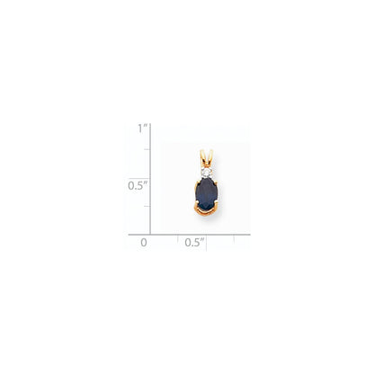 14K Yellow Gold 7x5mm Oval Sapphire AAA Real Diamond pendant