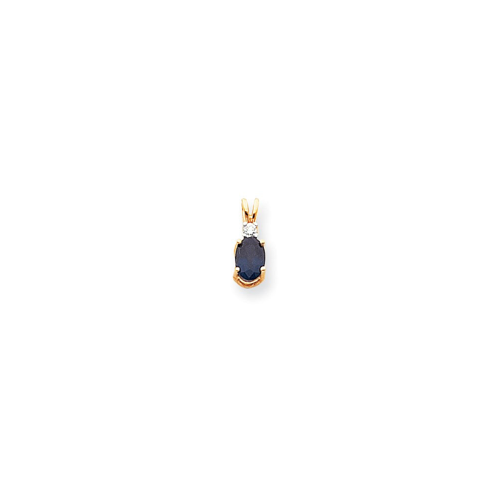 14K Yellow Gold 7x5mm Oval Sapphire AAA Real Diamond pendant