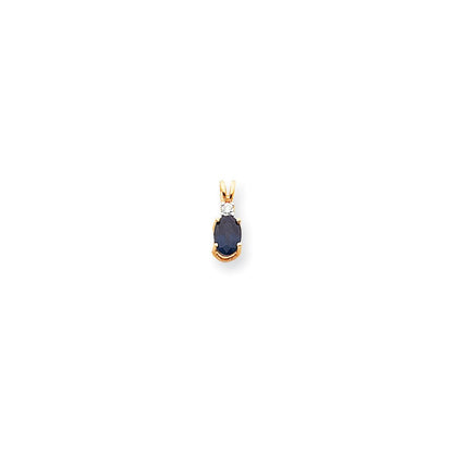 14K Yellow Gold 7x5mm Oval Sapphire AAA Real Diamond pendant