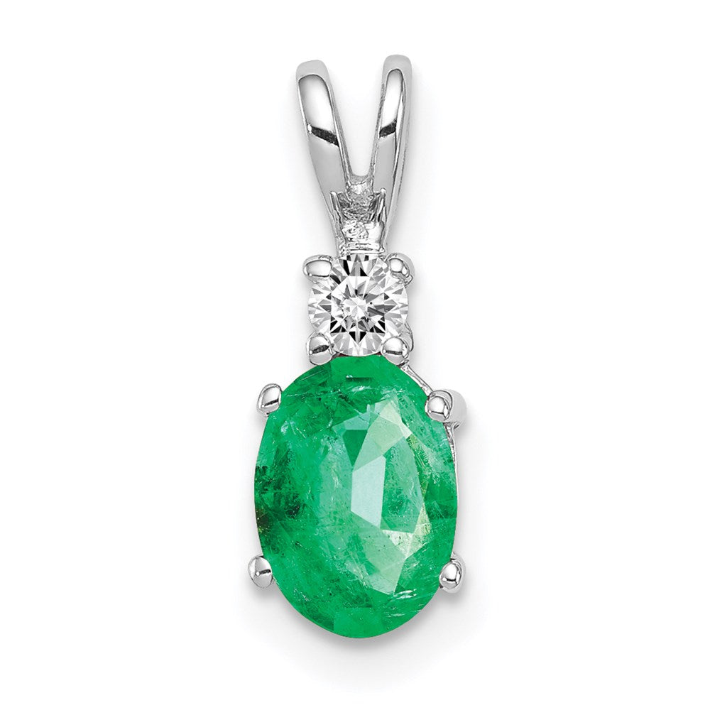 14k White Gold 7x5mm Oval Emerald A Real Diamond pendant