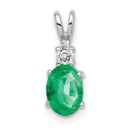 14k White Gold 7x5mm Oval Emerald A Real Diamond pendant
