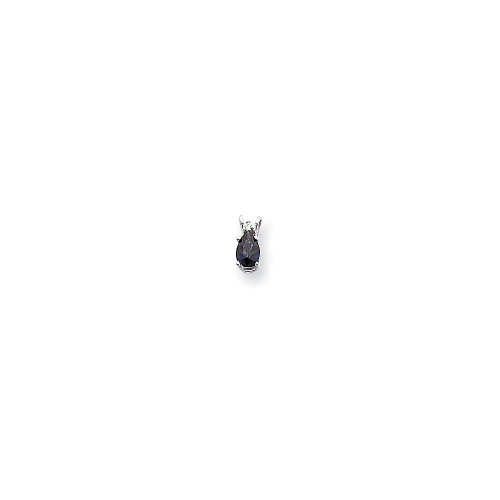 14k White Gold 6x4mm Pear Sapphire AAA Real Diamond pendant