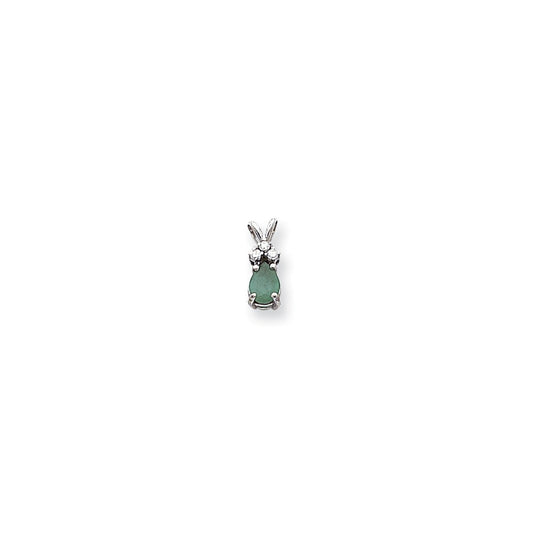 14k White Gold 7x5mm Pear Emerald AAA Real Diamond pendant