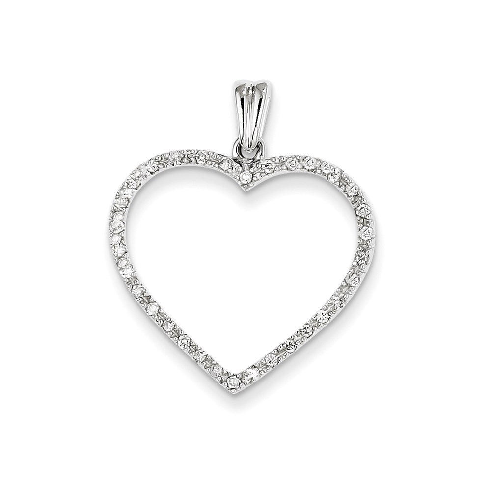 14k White Gold AA Quality Completed Real Diamond Vintage Heart Pendant