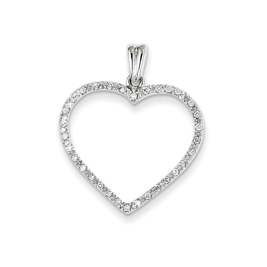 14k White Gold AA Quality Completed Real Diamond Vintage Heart Pendant