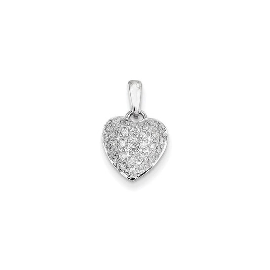 14k White Gold AA Quality Completed Real Diamond Vintage Heart Pendant