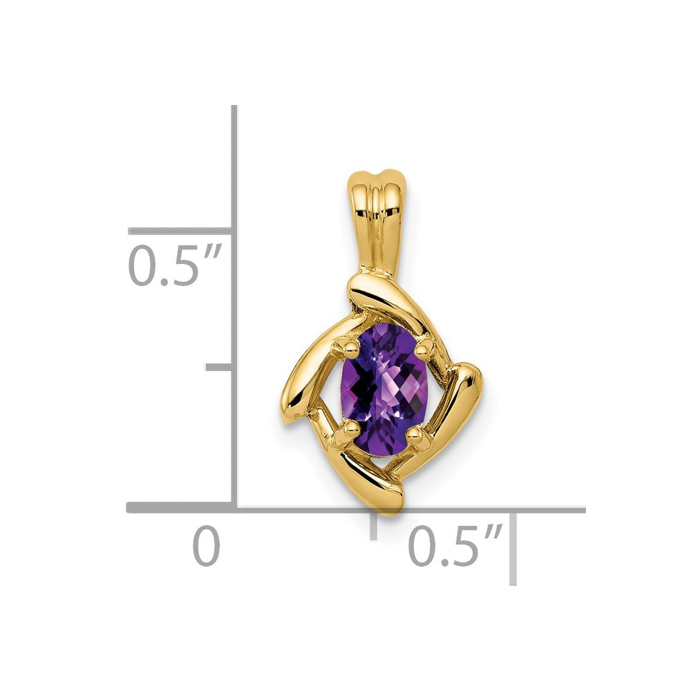 14K Yellow Gold 6x4mm Oval Amethyst Checker Pendant