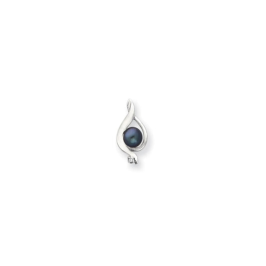 14k White Gold 5.5mm Black FW Cultured Pearl VS Real Diamond pendant