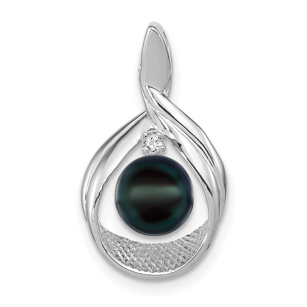 14k White Gold 7mm Black FW Cultured Pearl VS Real Diamond pendant