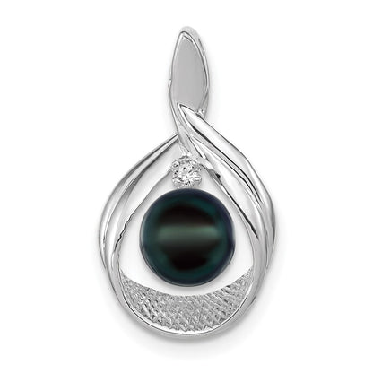 14k White Gold 7mm Black FW Cultured Pearl VS Real Diamond pendant