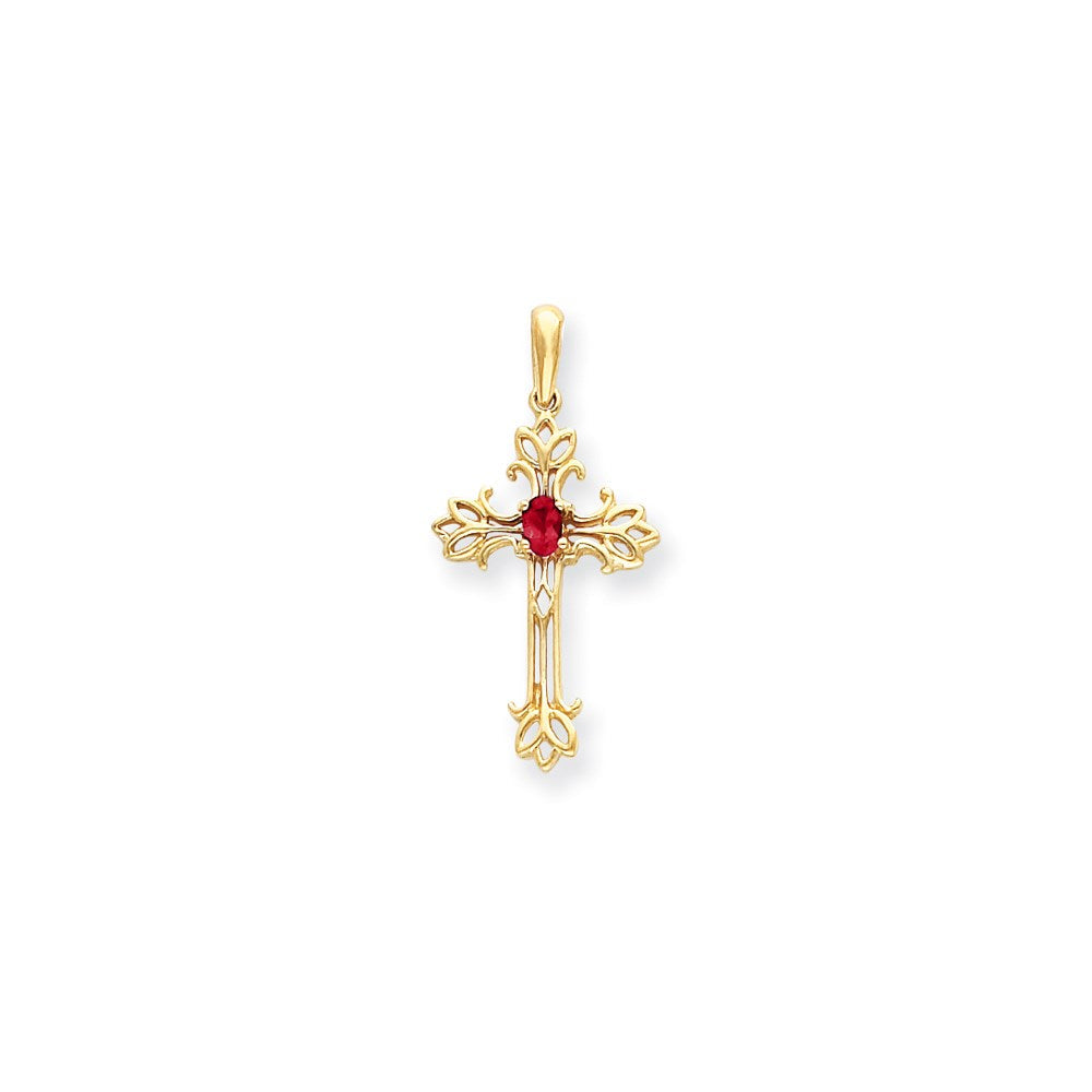 14K Yellow Gold 5x3mm Oval Ruby cross pendant