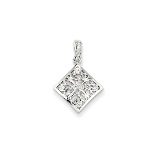 14k White Gold Real Diamond Vintage Pendant
