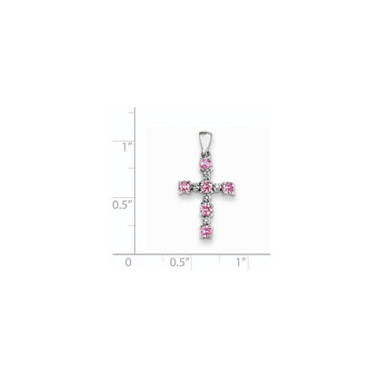 14k White Gold Real Diamond u0026 Pink Sapphire Cross