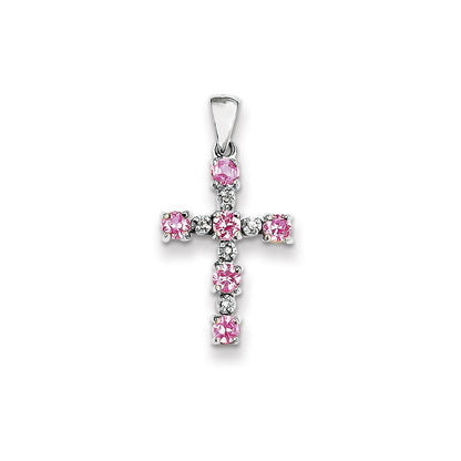 14k White Gold Real Diamond u0026 Pink Sapphire Cross