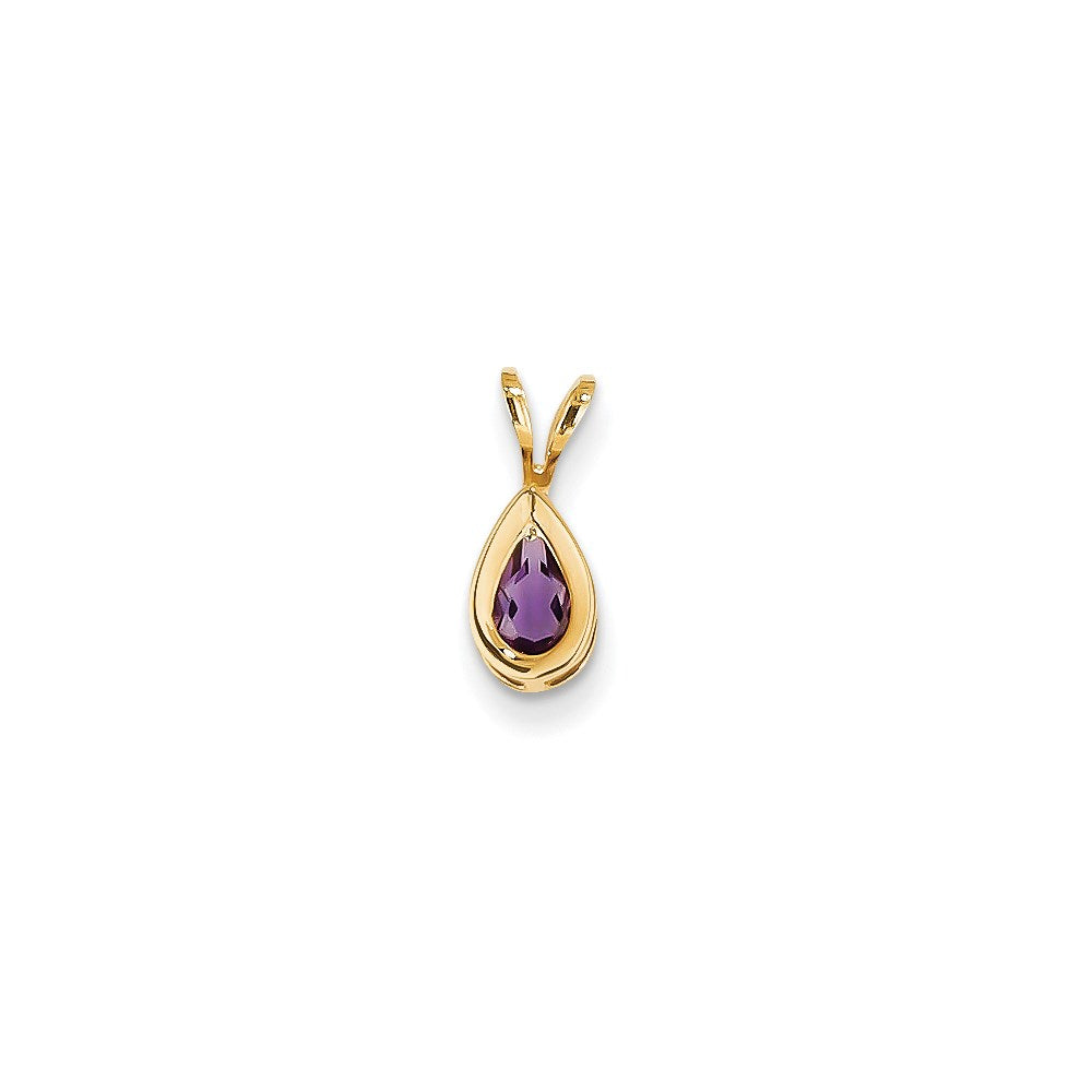 14K Yellow Gold 6x4mm Pear Amethyst Checker bezel pendant
