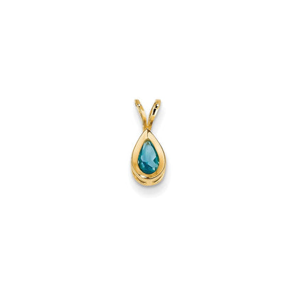 14K Yellow Gold 6x4mm Pear Blue Topaz bezel pendant