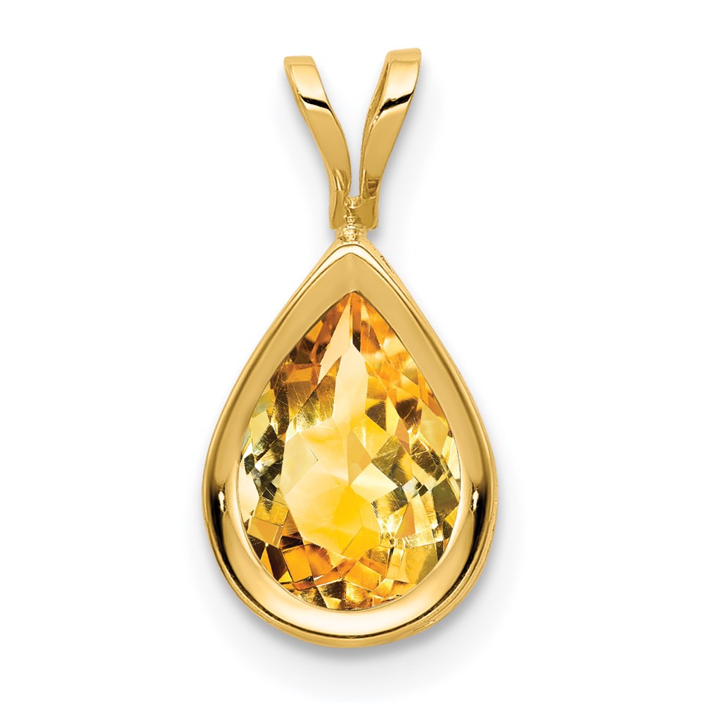 14K Yellow Gold 9x6mm Pear Citrine bezel pendant