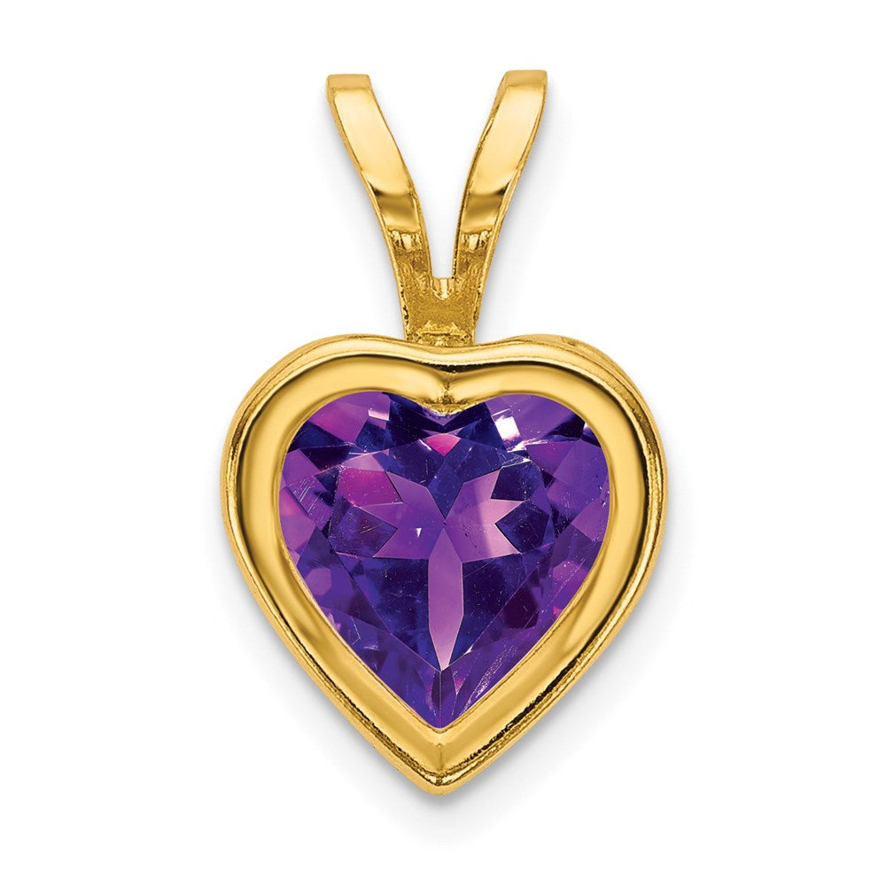 14K Yellow Gold 6mm Heart Amethyst Bezel Pendant