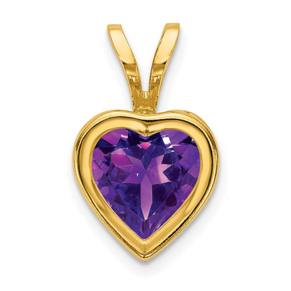 14K Yellow Gold 6mm Heart Amethyst Bezel Pendant