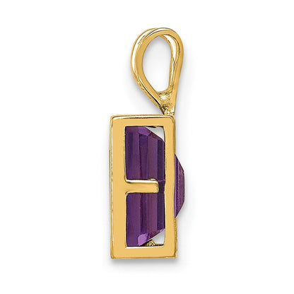 14K Yellow Gold 7x5mm Emerald Cut Amethyst bezel pendant
