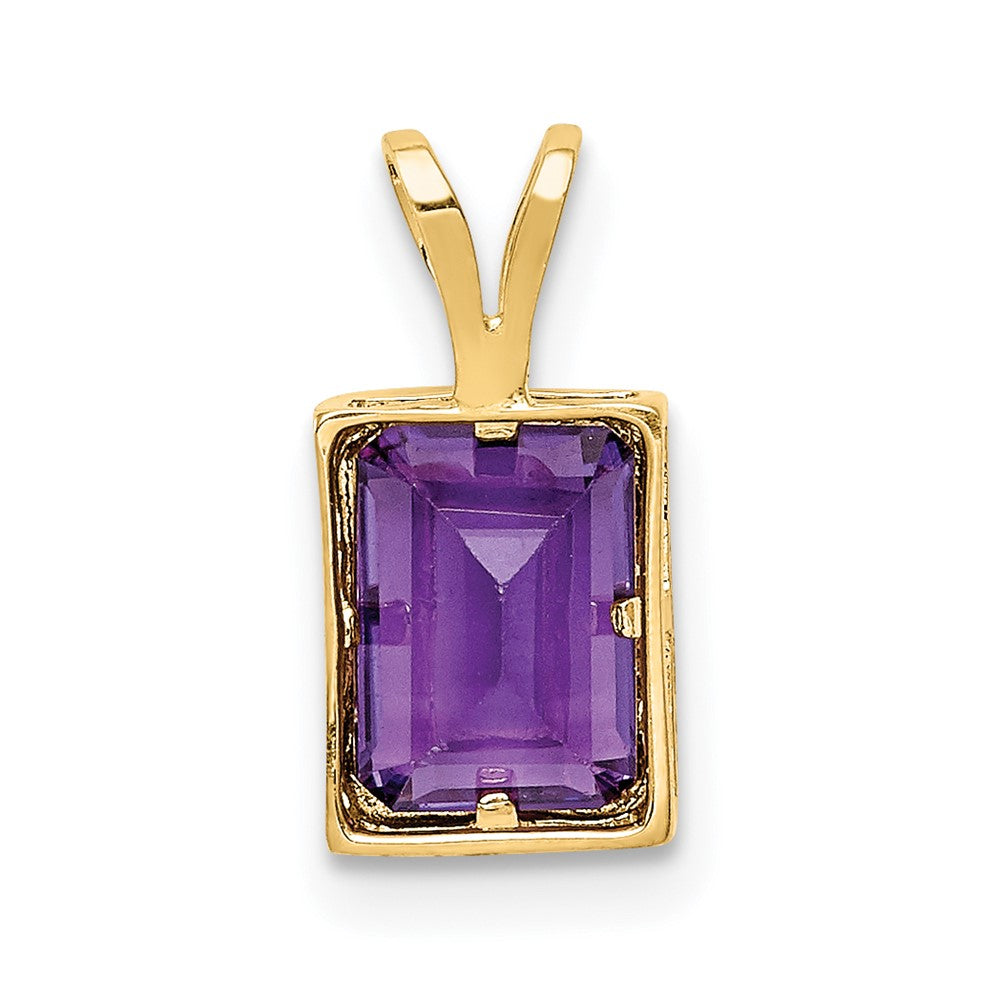 14K Yellow Gold 7x5mm Emerald Cut Amethyst bezel pendant