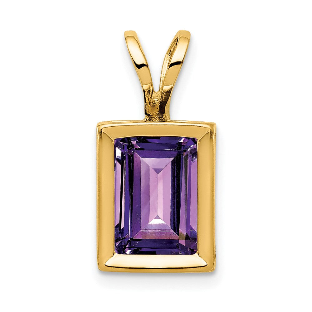 14K Yellow Gold 7x5mm Emerald Cut Amethyst bezel pendant