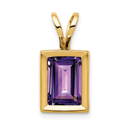14K Yellow Gold 7x5mm Emerald Cut Amethyst bezel pendant
