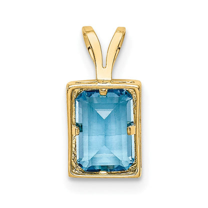 14K Yellow Gold 7x5mm Emerald Cut Blue Topaz bezel pendant