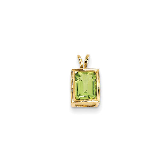 14K Yellow Gold 8x6mm Emerald Cut Peridot bezel pendant