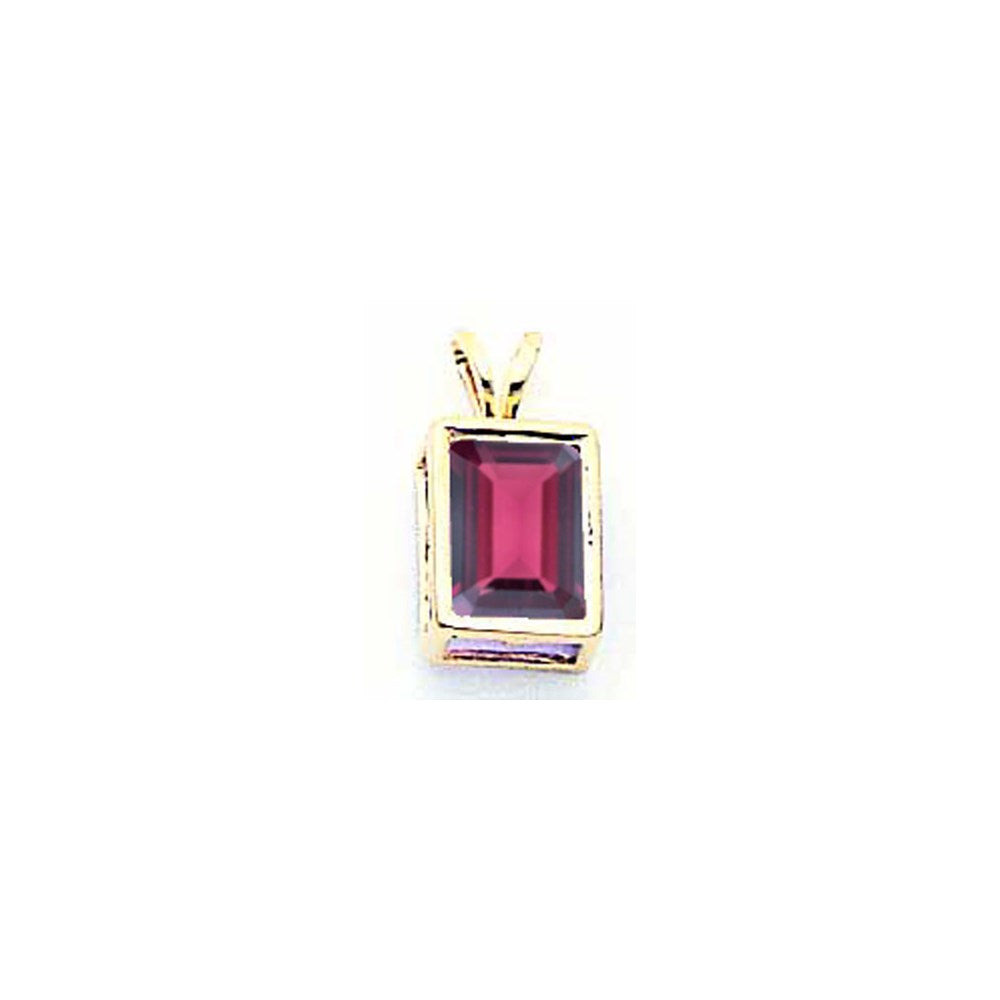 14k Yellow Gold 8x6mm Emerald Cut Rhodolite Garnet bezel pendant