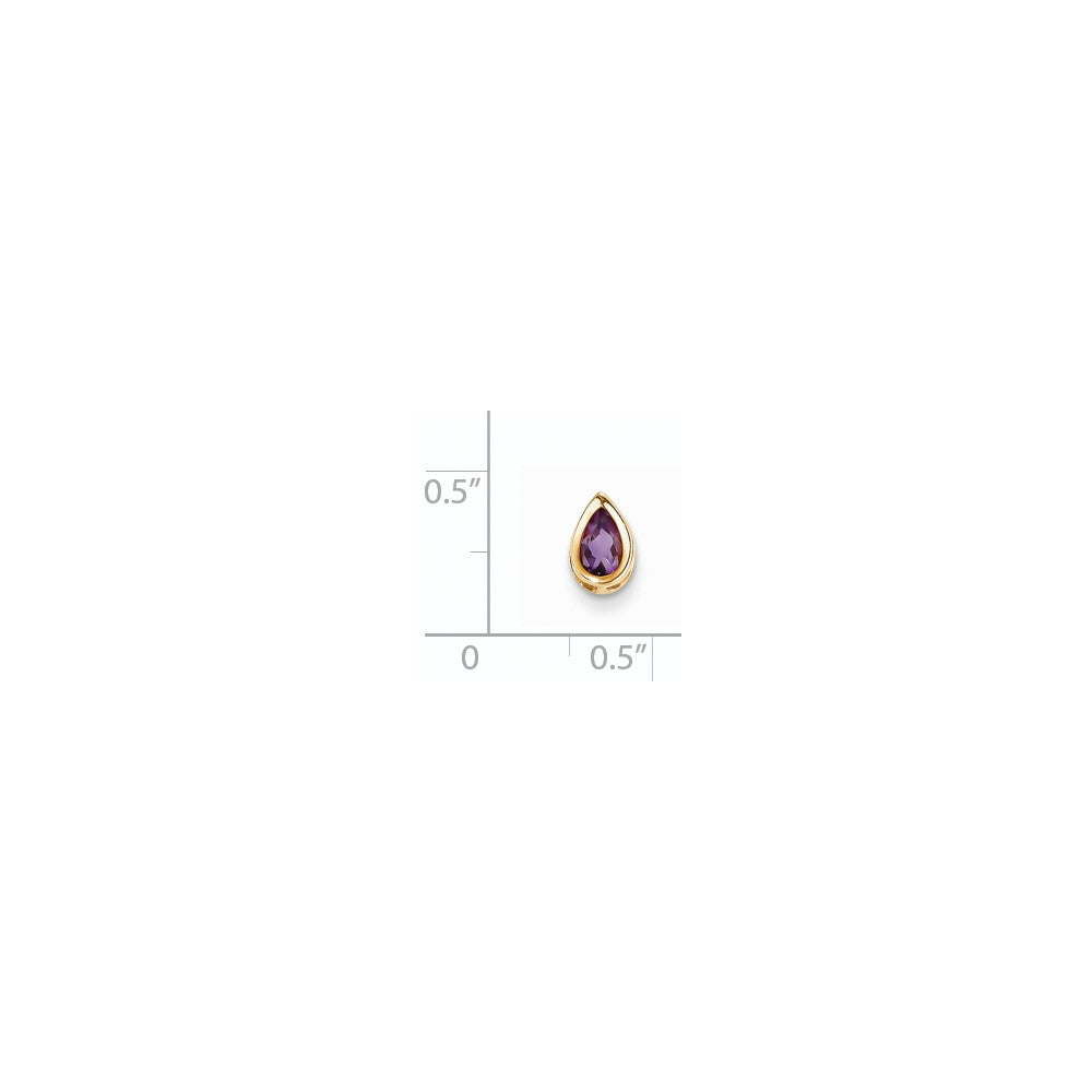 14K Yellow Gold 6x4mm Pear Amethyst Checker bezel pendant